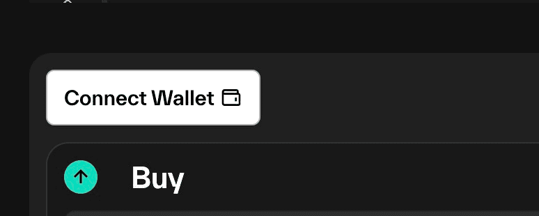 Dark-themed app panel with a light Connect Wallet button bearing a wallet icon and a Buy action below