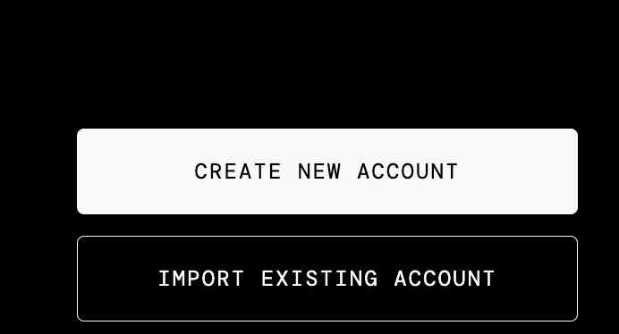 Bittensor Wallet browser extension onboarding screen with create new account and import existing account buttons