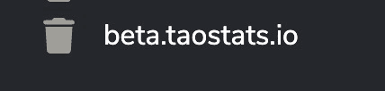 Wallet connected-sites list entry showing a website domain with a trash icon to remove its connection permission