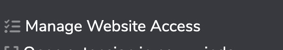 Wallet extension menu showing a Manage Website Access option for controlling connected site permissions